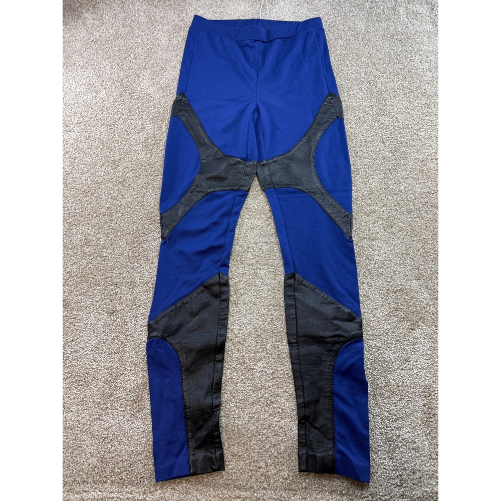 Venus Womens Cobalt Blue Black Faux Leather Moto Leggings 4 Edgy Streetwear Chic